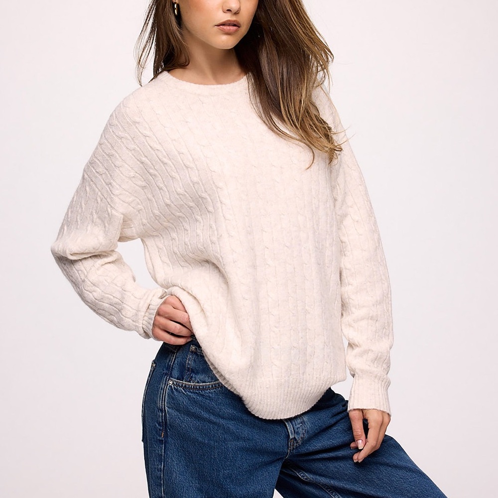 nuuds Cable Crewneck Sweater - Heather Bone